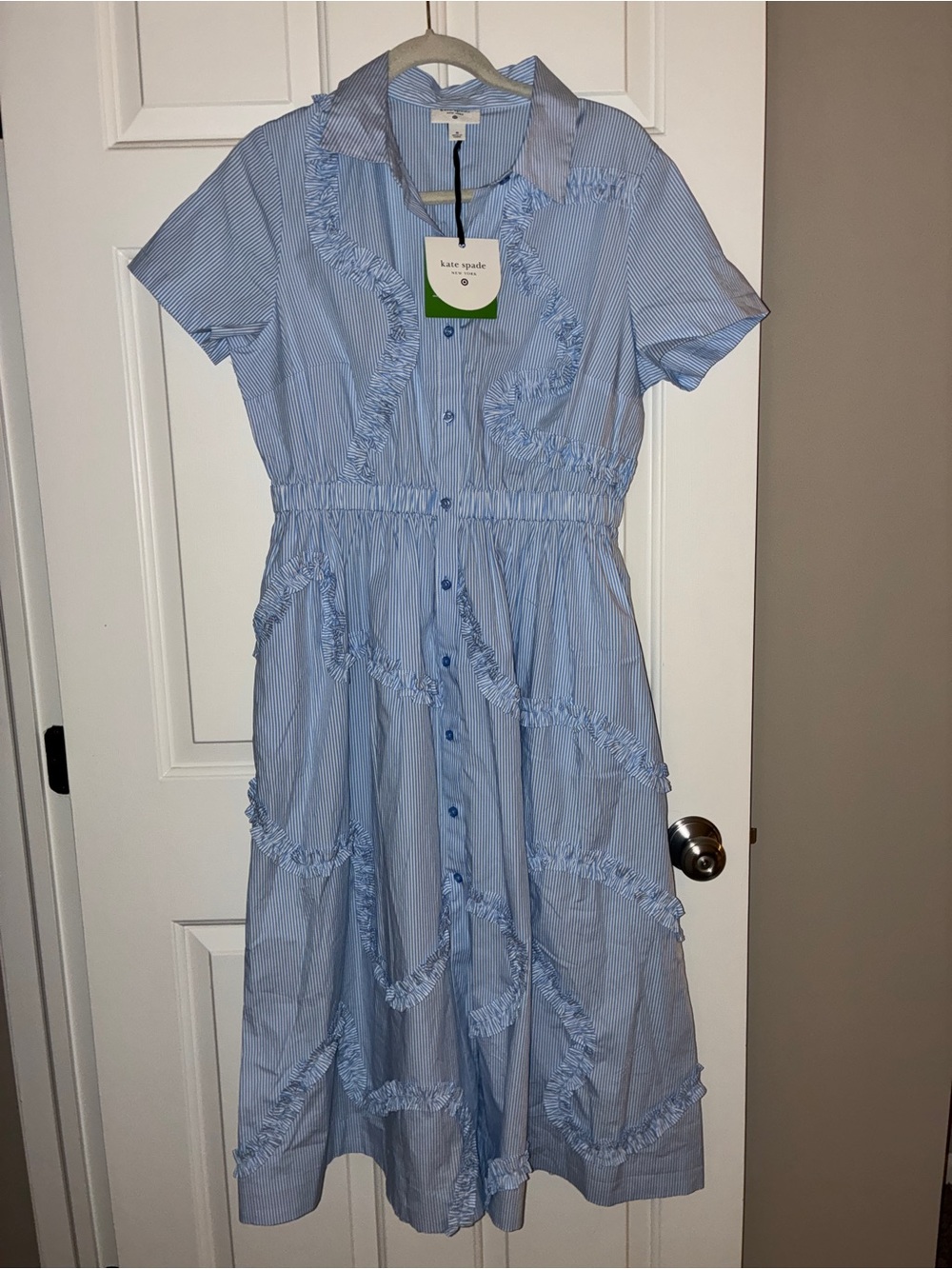 Kate Spade x Target Ribbon Short Sleeve Midi Shirtdress Blue Pinstripes NWT Sz M